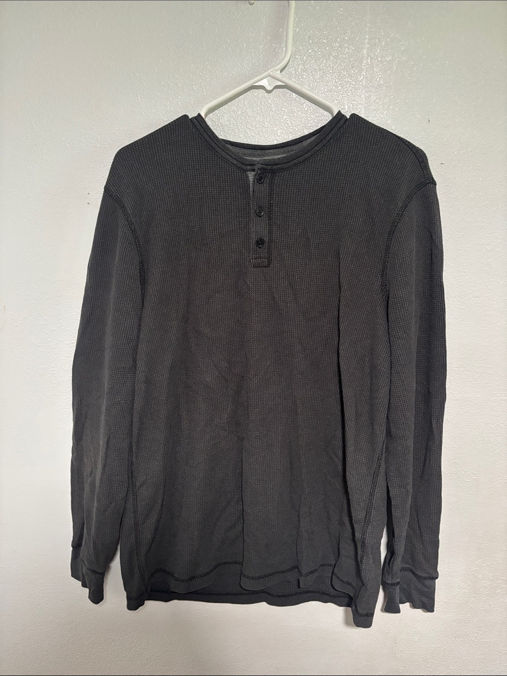 George Charcoal Waffle Knit Henley Long Sleeve Shirt